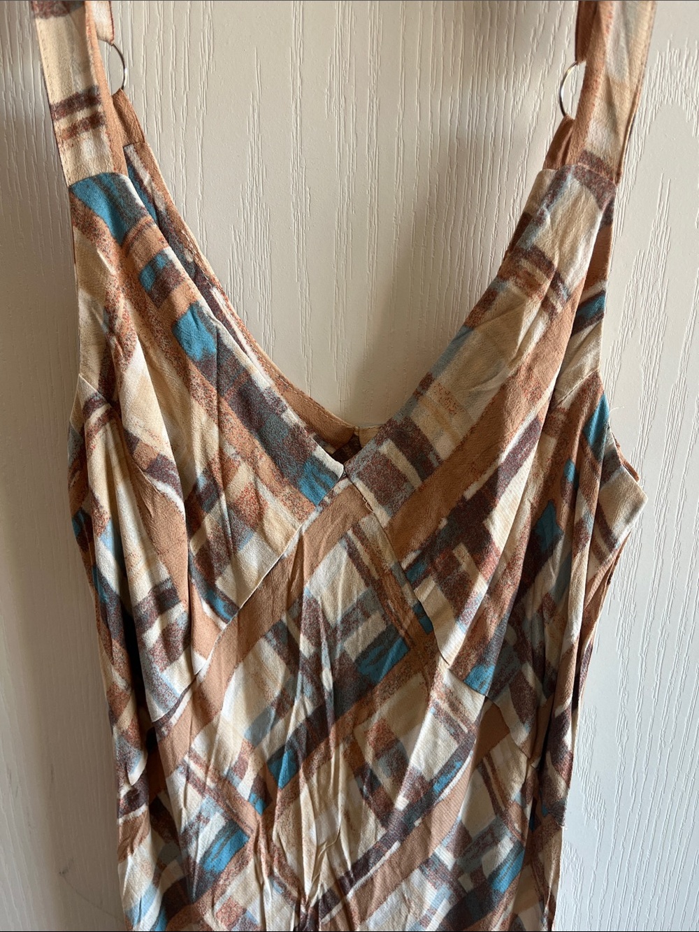 🤎 White Closet Plaid Bias-Cut Maxi Dress Blue & Tan Y2K Inspired 100% Viscose
